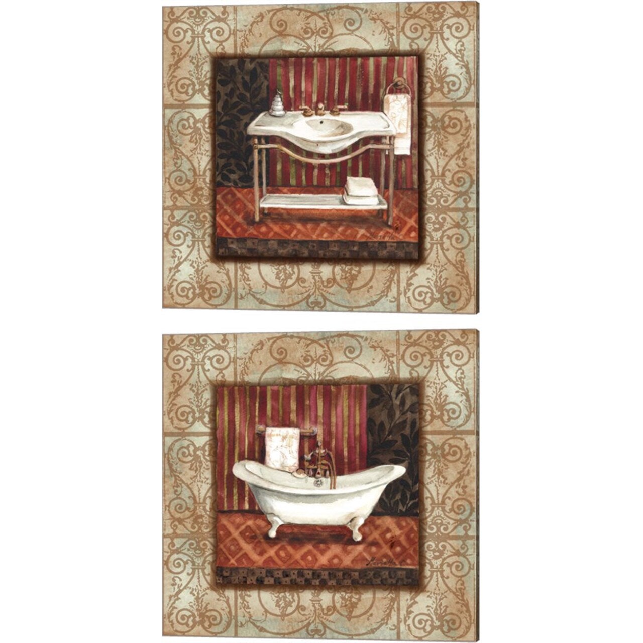 Bordo Vintage Bathroom by Marietta Cohen, 2 Piece Canvas Art Set